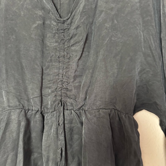 Zara Black Long Dolman Sleeve Mini Dress Gathered V Neck - Picture 5 of 9